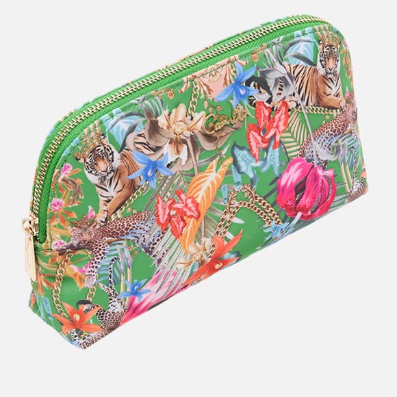 CAMILLA *Curiouser and Curiouser* green tropical print small makeup travel bag - Picture 2 of 7